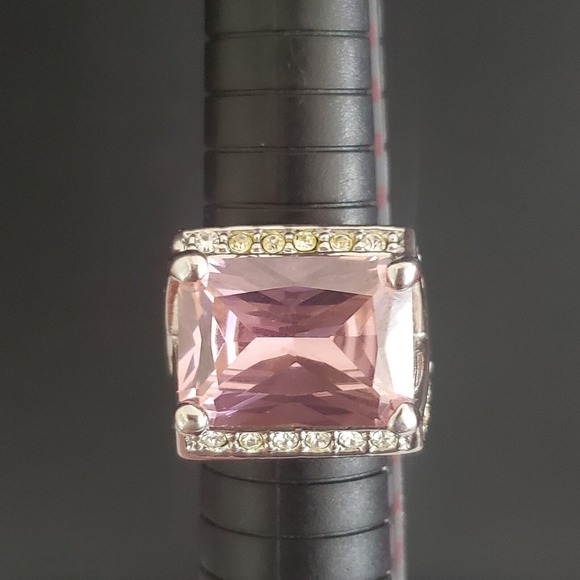 Nolan Miller Glamour Collection Pink Cubic Zirconia Ring Silver Plate Size 8 - Picture 1 of 10